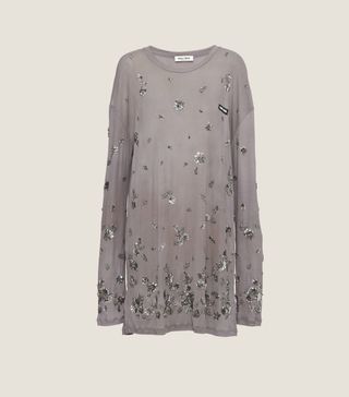 Miu Miu + Embroidered Garment-Dyed Ribbed Knit Jersey Dress