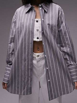 Topshop + Stripe Oversize Cotton Blend Button-Up Shirt