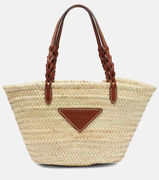 Prada + Woven Palm and Leather Tote
