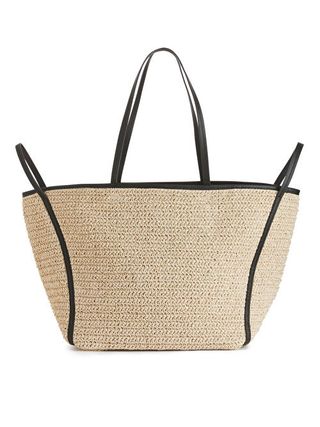 Arket + Leather Detailed Straw Tote