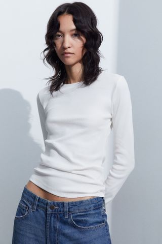 H&M + Ribbed Long-Sleeved Top