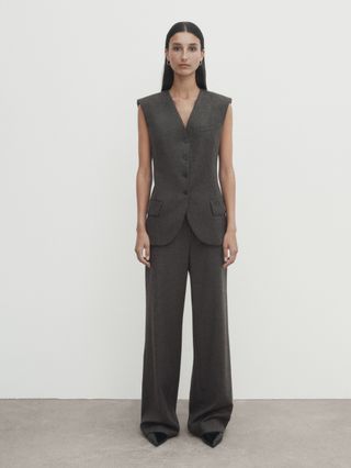 Massimo Dutti + Long Wool Blend Suit Waistcoat