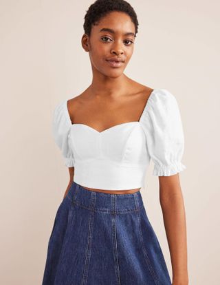 Boden + Sweetheart Linen Cropped Top