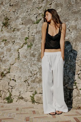 Zara + Linen-Blend Wide Leg Pants