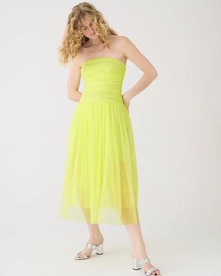 J.Crew + Ruched Strapless Tulle Dress
