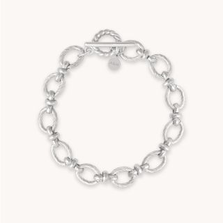 Astrid & Miyu + Textured Oval Link T-Bar Bracelet in Silver