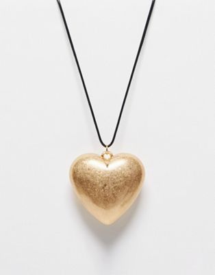 Asos Design + Pendant Necklace With Large Puff Heart Detail in Gold Tone