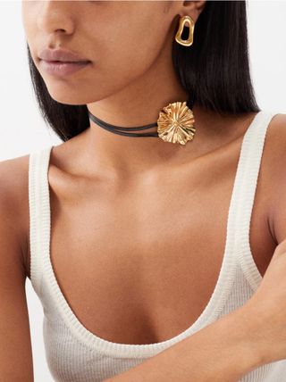 By Alona + Gardenia 18kt Gold-Plated and Leather Choker