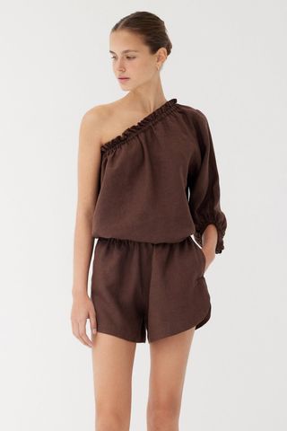 Labeca London + Chocolate Linen One Sleeve Top