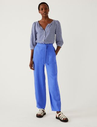 M&S Collection + Pure Linen Belted Balloon Trousers
