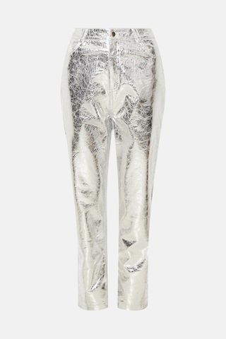 Warehouse + Crackle Faux Leather Straight Trouser