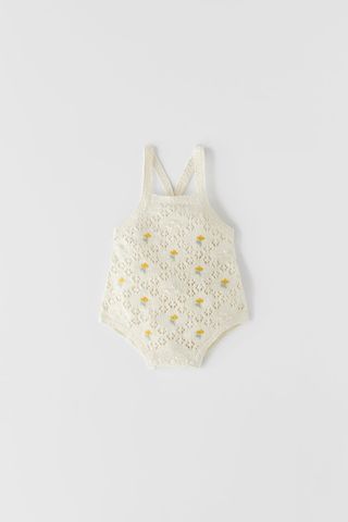 Zara + Floral Openwork Knit Jumpsuit