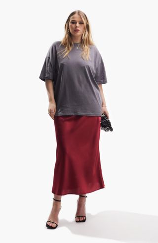 ASOS Design + Curve Satin Midi Skirt