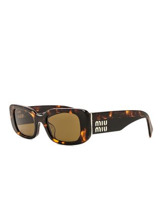 Miu Miu + Beveled Logo Acetate Rectangle Sunglasses