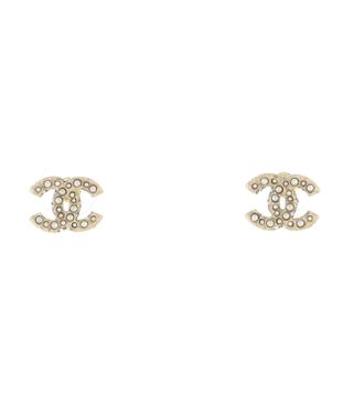 Chanel + CC Stud Earrings Metal With Crystals