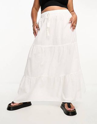 Vero Moda + Curve Maxi Skirt With Tie Waist in White