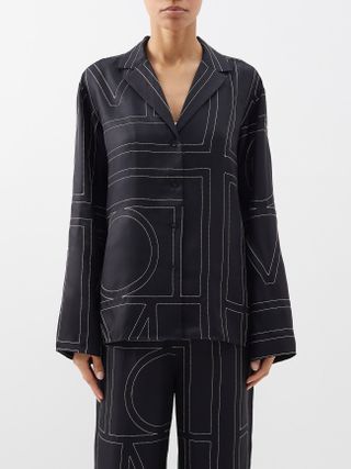 Toteme + Monogram-Embroidered Silk-Twill Pyjama Top