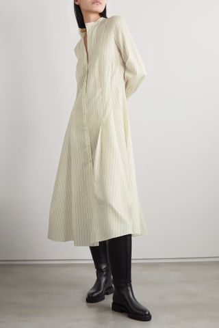 Khaite + Waylon Oversized Pleated Wool, Silk and Cotton-Blend Shirt Dress