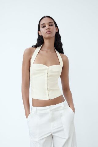 Zara + Stretchy Linen Blend Top
