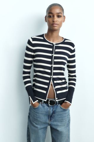 Zara + Striped Basic Cardigan