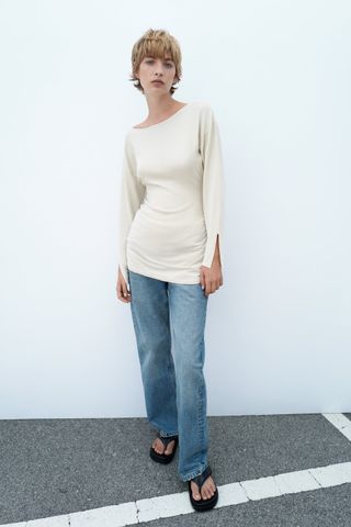 Zara + Ruched Fine Knit Top
