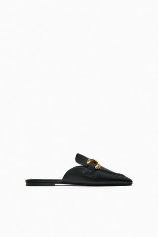 Zara + Buckled Leather Mule Loafers