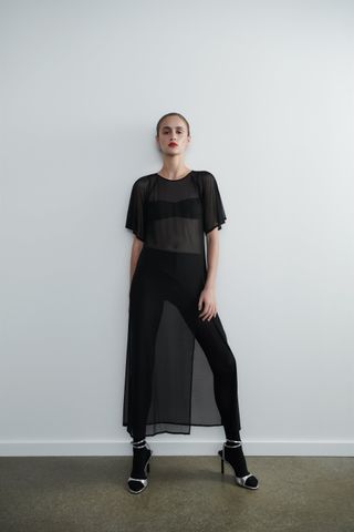 Zara + Cape-Sleeve Tulle Dress