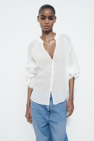 Zara + Guipure Textured Blouse