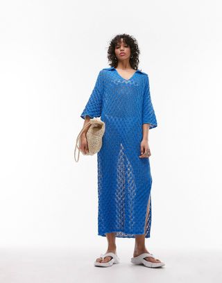 Topshop + Knitted Stitchy Polo Maxi Dress