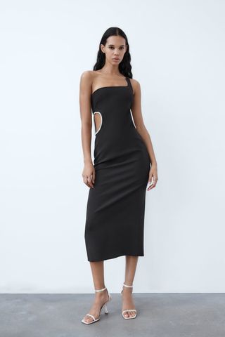 Zara + Cut-Out Rhinestone Asymmetrical Dress