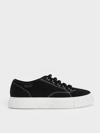 Charles & Keith + Black Recycled Cotton Panelled Low-Top Sneakers