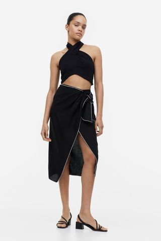 H&M + Linen-Blend Wrap-Front Skirt