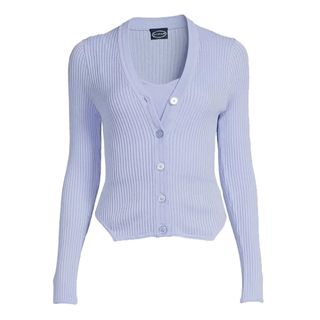 Scoop + Stripe Cardigan Sweater With Bralette