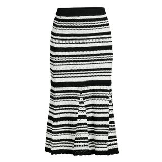 Scoop + Loose Fit Striped Crochet Midi Skirt