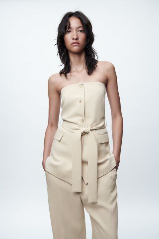 Zara + Strapless Linen-Blend Top