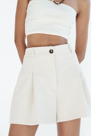 Zara + High Rise Pleated Shorts
