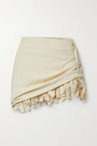 Jacquemus + Fringed Ruched Canvas Mini Skirt