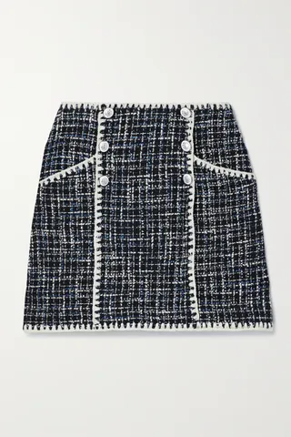 Veronica Beard + Medford Button-Embellished Cotton-Blend Tweed Mini Skirt