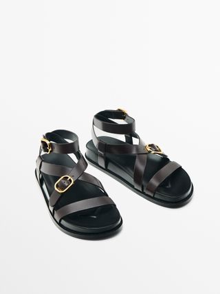 Massimo Dutti + Flat Strappy Sandals With Buckle