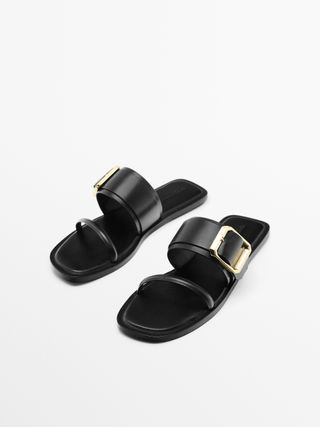Massimo Dutti + Wide Strap Sandals With Buckle