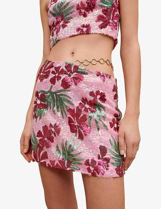Maje + Floral-Embellished Sequin Mini Skirt