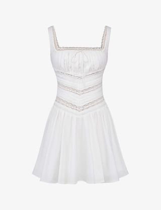 House of CB + Tiffani Square-Neck Lace-Trim Stretch-Cotton Mini Dress
