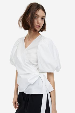 H&M + Balloon-Sleeved Wrap Blouse