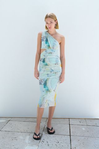 Zara + Cut Out Printed Tulle Dress