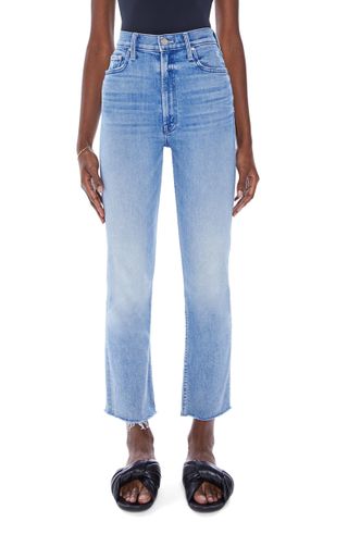 Mother + The Rider Frayed High Waist Ankle Straight Leg Jeans