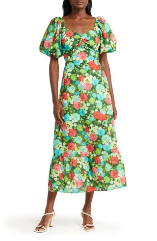 Melloday + Floral Puff Sleeve Poplin Dress