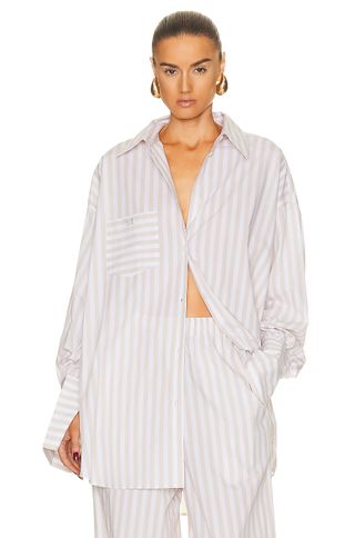 Helsa + Cotton Poplin Stripe Oversized Shirt
