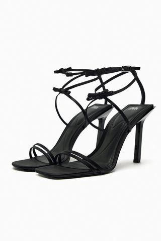 Zara + Bow-Trim Strappy Heeled Sandals