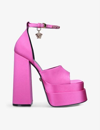 Versace + Medusa Aevitas Embellished Satin Platform Sandals