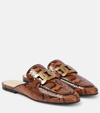 Tod's + Kate Snake-Effect Leather Slippers